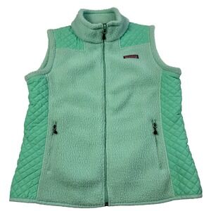 Vineyard Vines Sea View Quilted Mint Green Fleece Vest Women's‎ Size Medium Zip